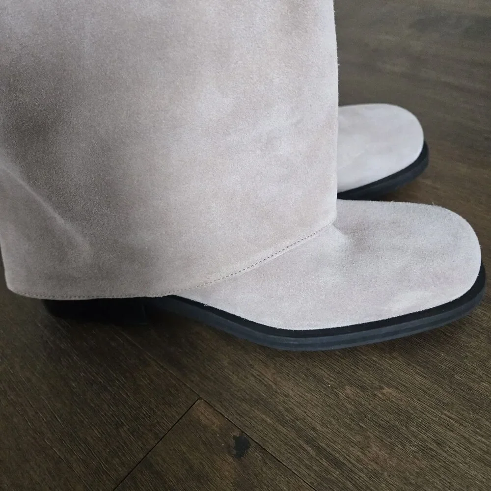 Free People Womens Beige Grey Scorpio Studded Foldover Boots Size 10 New